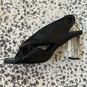 DERIMOD Elegant Black Leather Women's Clear Heeled Sandals